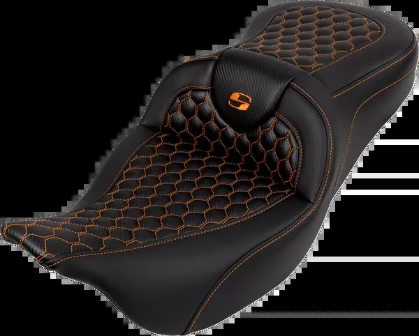 Saddlemen RoadSofa™ Seat – Honeycomb – Orange Stitch – Without Backrest – FLH/FLT ’08-’23