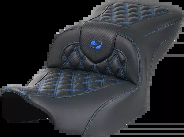Saddlemen RoadSofa™ Seat - Without Backrest - Carbon Fiber - Lattice Stitch - Blue Stitch - FLTR/FLHX '23-'24