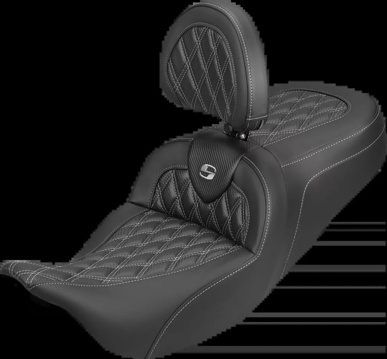 Saddlemen Roadsofa Silver Lattice Carbon Seat & Backrest 2008-25 Harley Touring