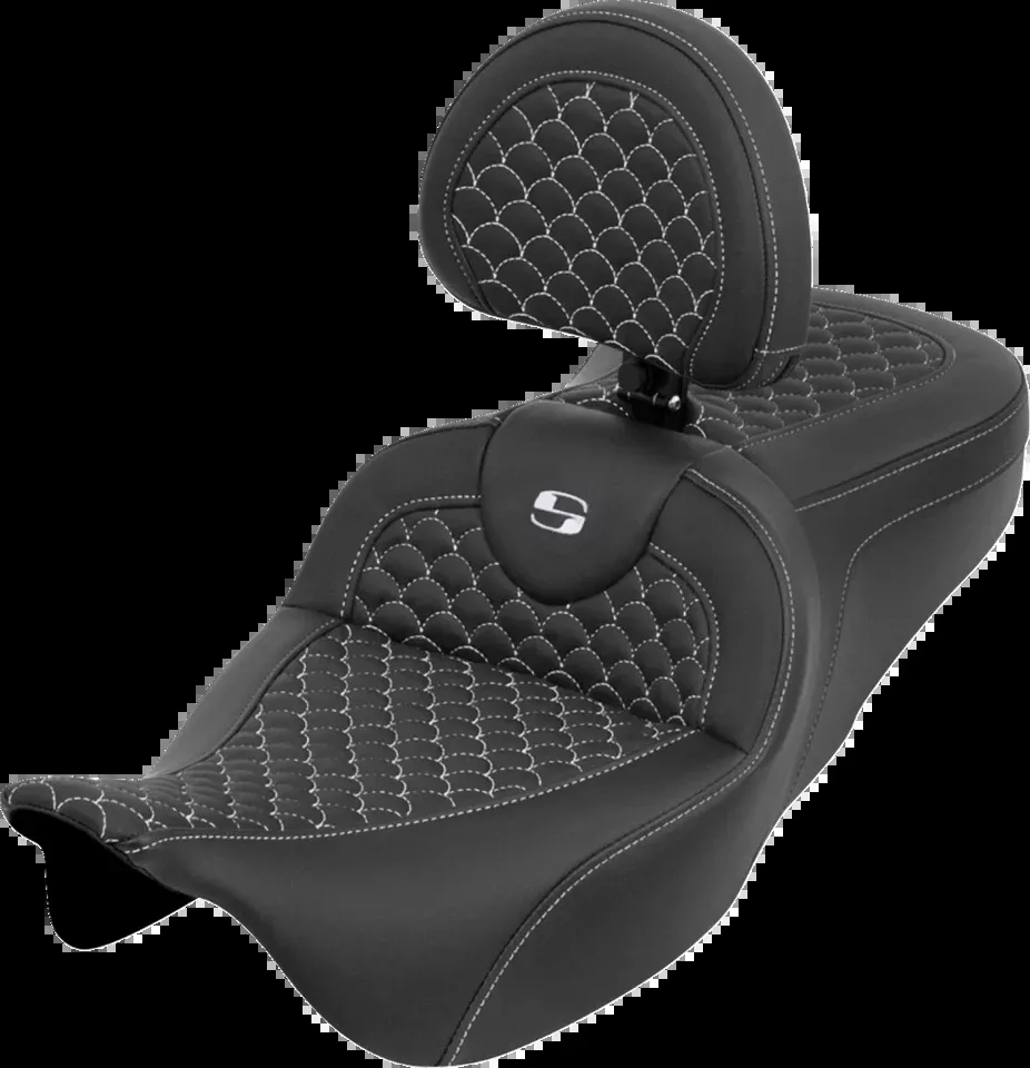Saddlemen Roadsofa White Dragon Stitch Seat & Backrest for 08-25 Harley Touring