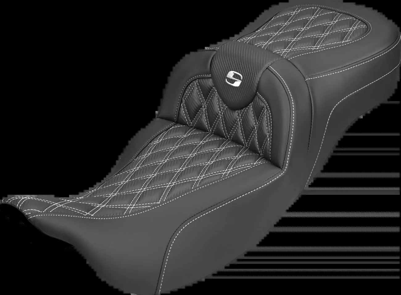Saddlemen Roadsofa White Lattice Carbon Extended Seat for 2008-25 Harley Touring