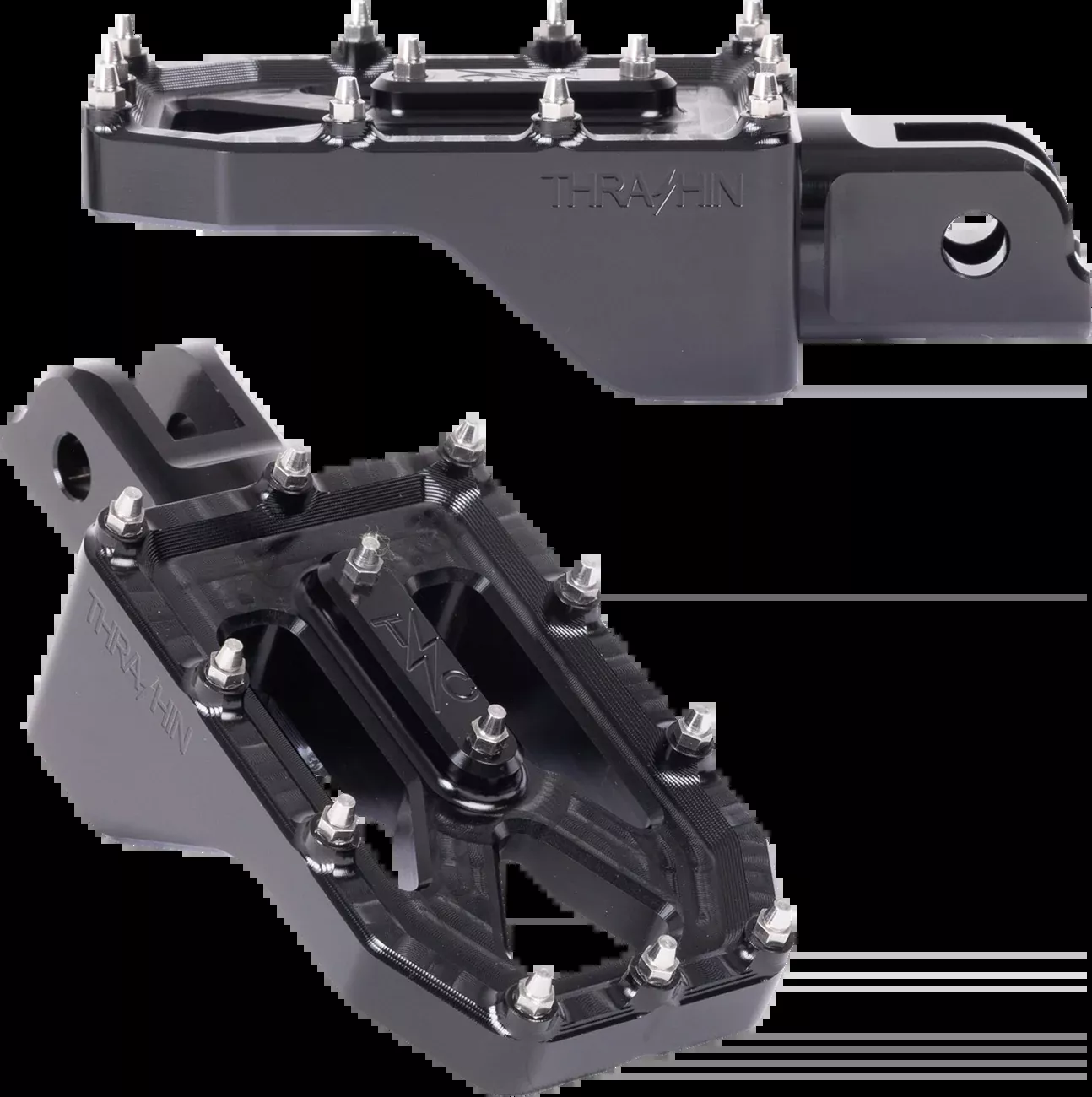 Thrashin Supply Black Aggressor Driver Front Foot Pegs 2018-2025 Harley Softail