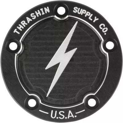 Thrashin Supply Co. Points Covers, Dished, Black, Fits 99-17 Twin Cam – 0940-1717