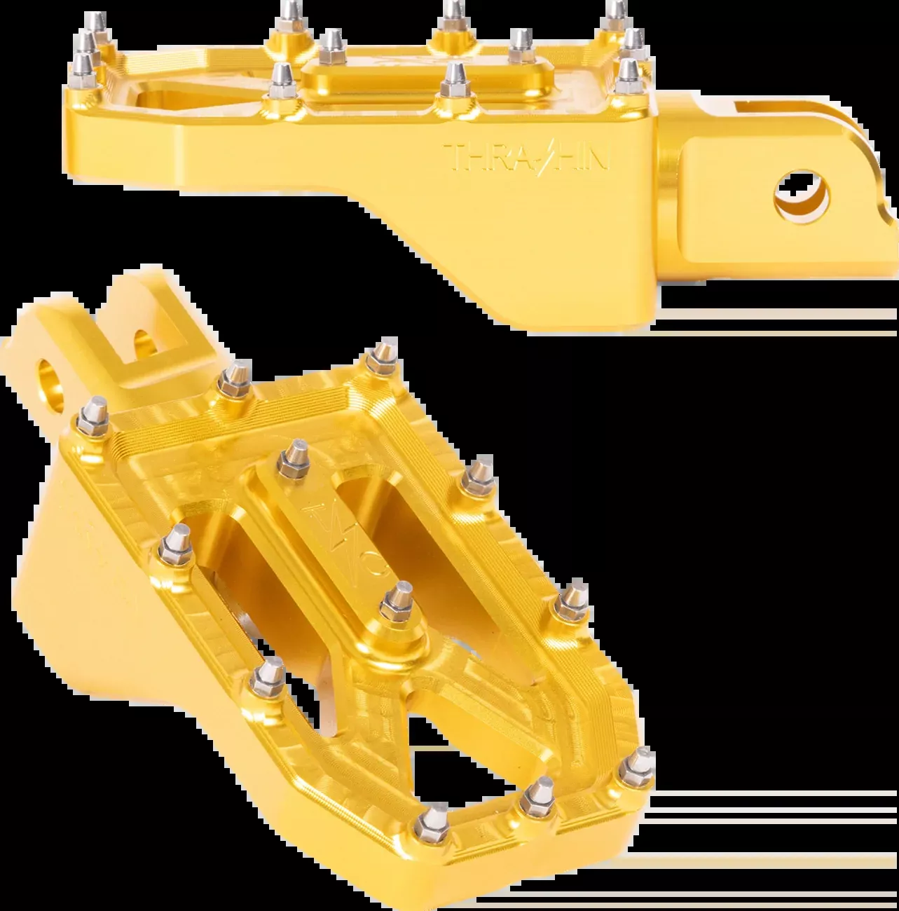 Thrashin Supply Gold Aggressor Driver Front Foot Pegs for 2018-25 Harley Softail
