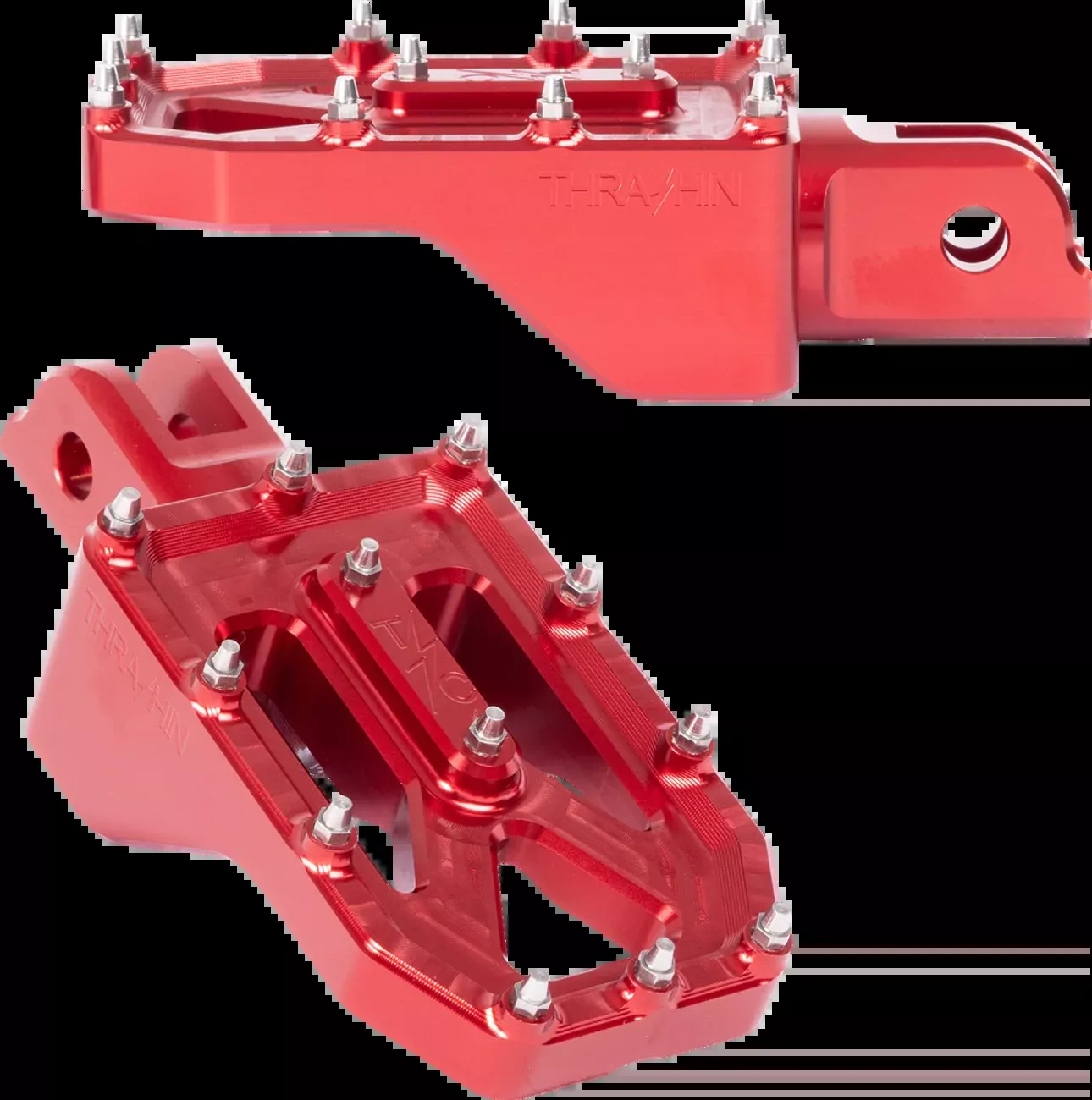 Thrashin Supply Red Aggressor Driver Front Foot Pegs for 2018-25 Harley Softail