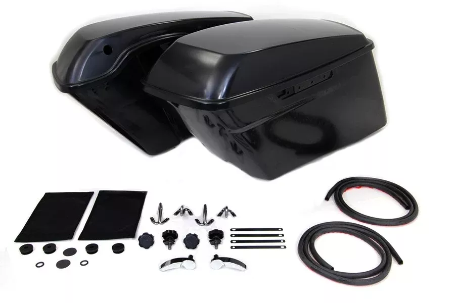 V-Twin 49-3507 Black 3" Stretched Saddlebag Complete Kit Harley FLT 14-20