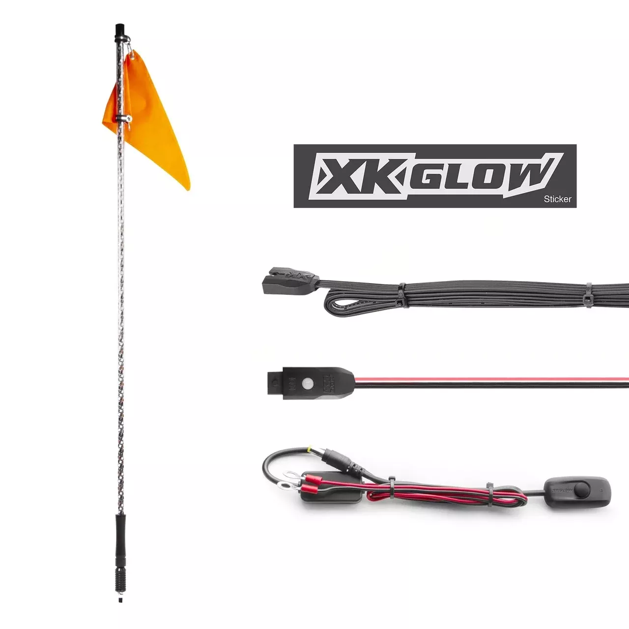 XK Glow 1pc 2nd Gen LED Whip Light Kit Single 4' with Flag XK-WHIPB-STA