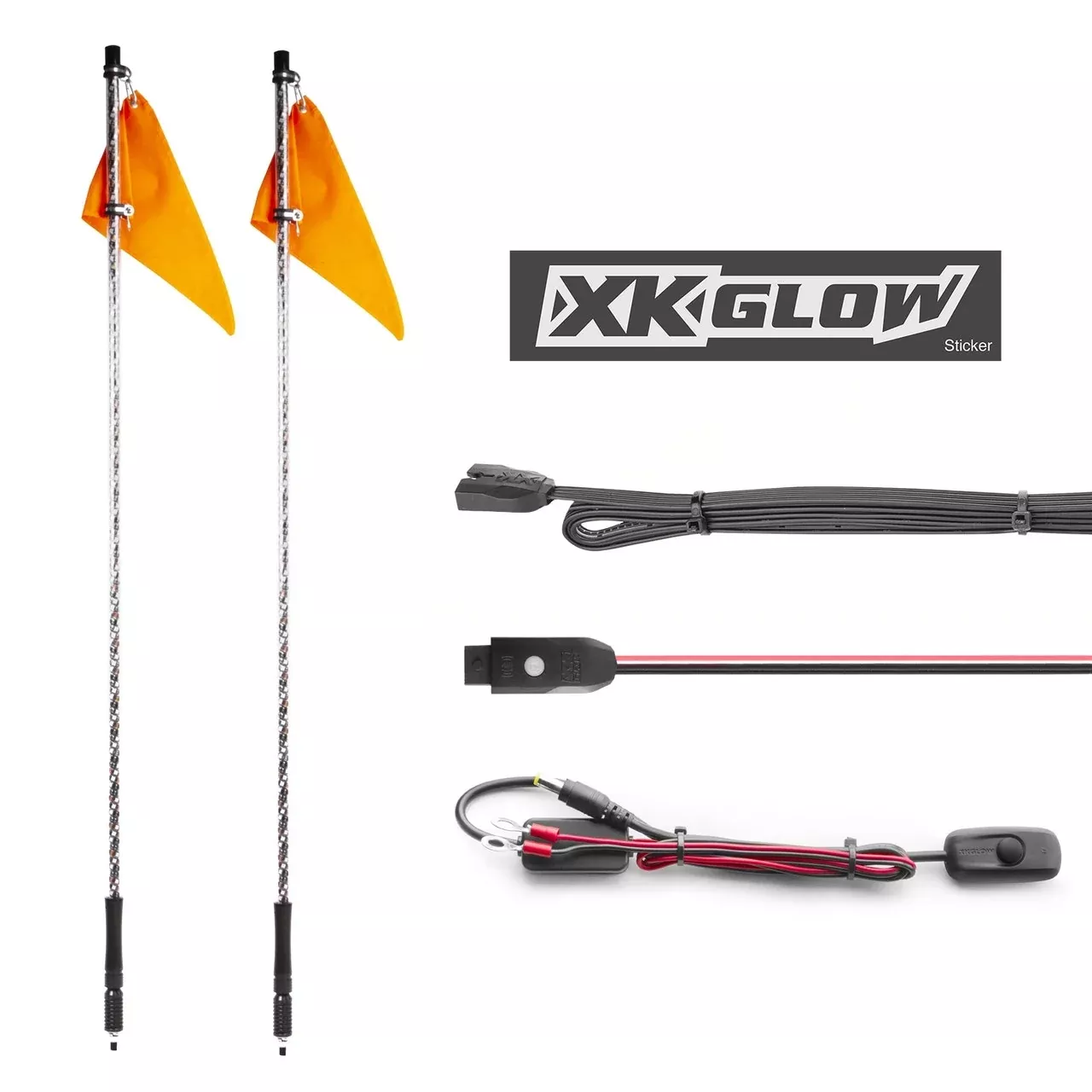 XK Glow 2pc 2nd Gen LED Whip Light Kit Single 4' with Flag XK-WHIPB-ADV