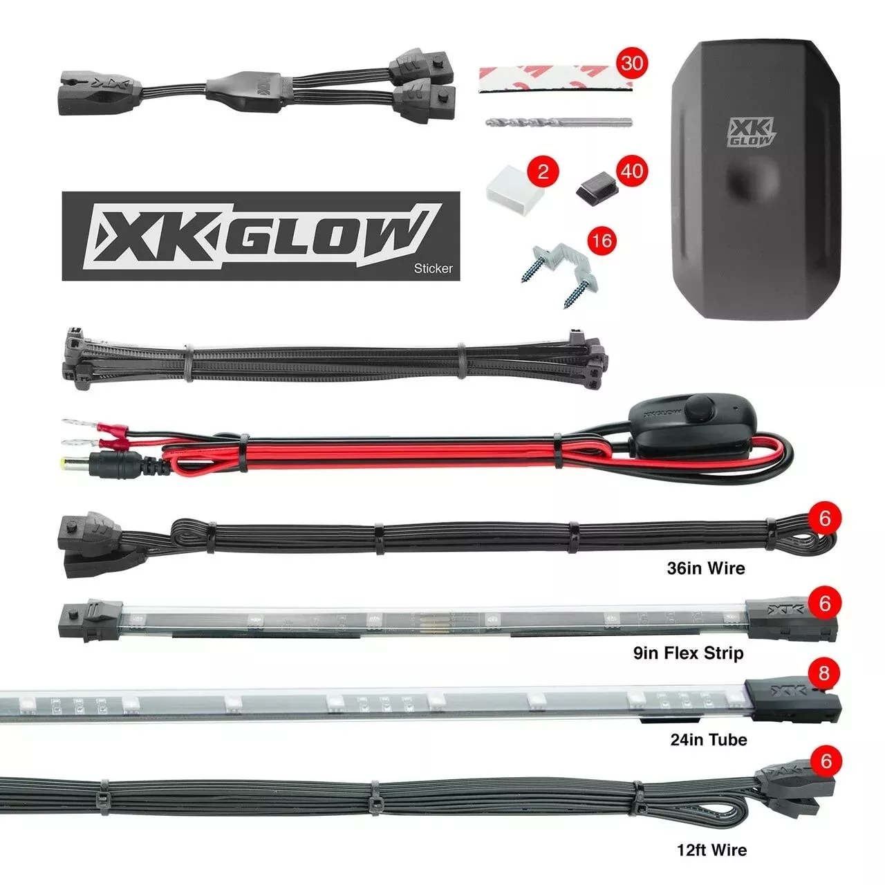 XK Glow 8pc 24" Car Underglow 6pc 9" Interior Led Accent Light Kits App Control