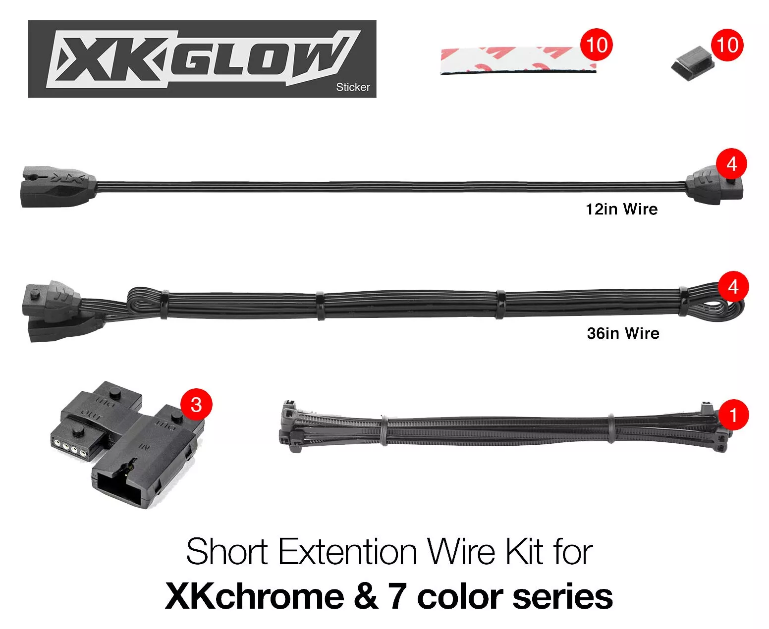 XKGLOW 4 Pin Motorcycle Extension Wire Kit